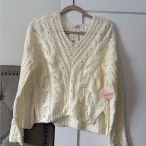 Women's Cream Cable V-Neck Sweater by Ed & Co. Trade